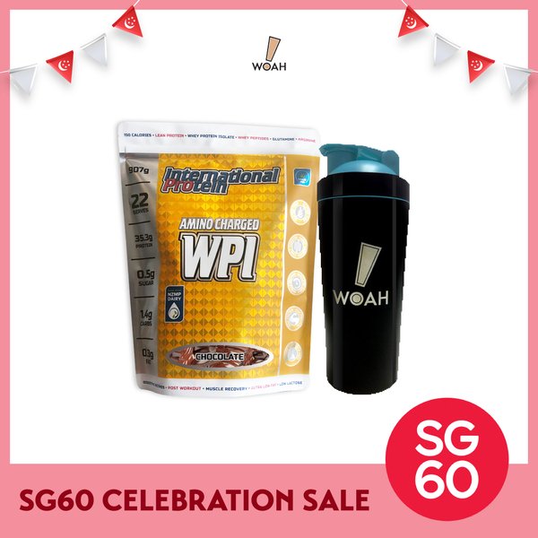 [SG60 Celebration Bundle 1] International Protein Amino Charged WPI (2lbs) + WOAH Shaker Bottle (750ML)