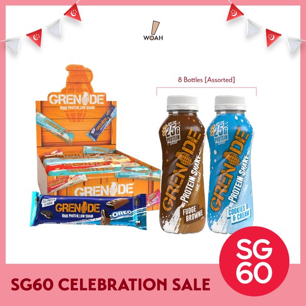 [SG60 Celebration Bundle 3] Grenade Protein Bar - The Selection Pack (Box of 12) + Grenade Protein Shakes (Case of 8)