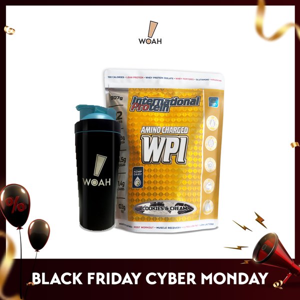 [BLACK FRIDAY CYBER MONDAY] International Protein Amino Charged WPI (2lbs) + WOAH Shaker Bottle (750ML)